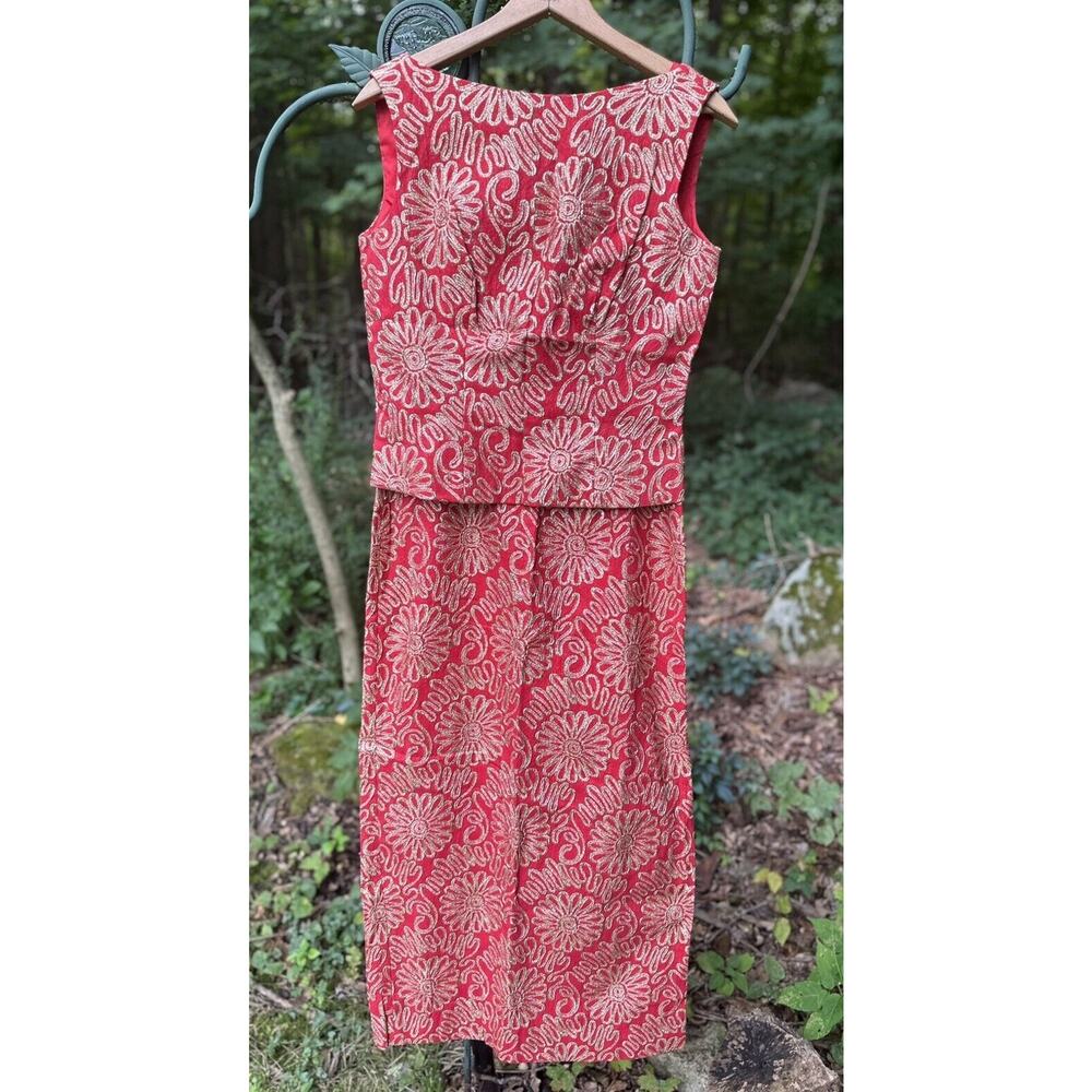 Vintage 60-70's Red And Gold Floral Design RETRO BOHO dress Size 12
